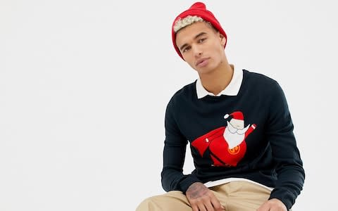 Jack & Jones Originals Knitted Christmas Jumper With Super Fly Santa - Credit: ASOS