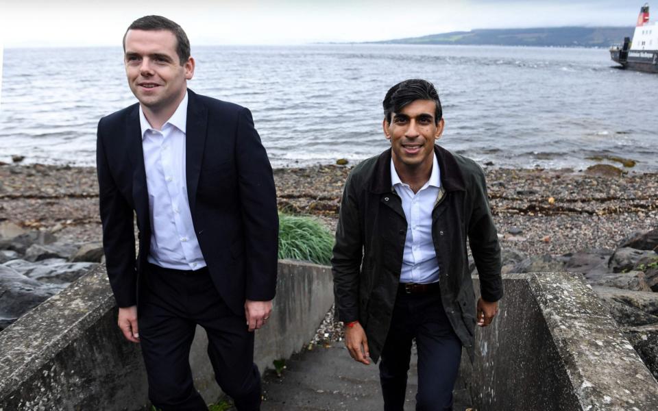 Chancellor Rishi Sunak meets with Douglas Ross, the new Leader of the Scottish Conservative Party  -  AFP