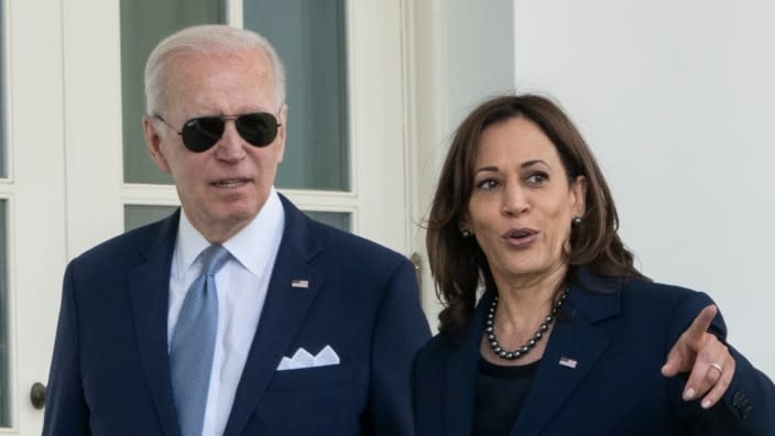 President Joe Biden, here with Vice President Kamala Harris, has not seen much change in his approval numbers, according to a new poll. (Photo: Drew Angerer/Getty Images)