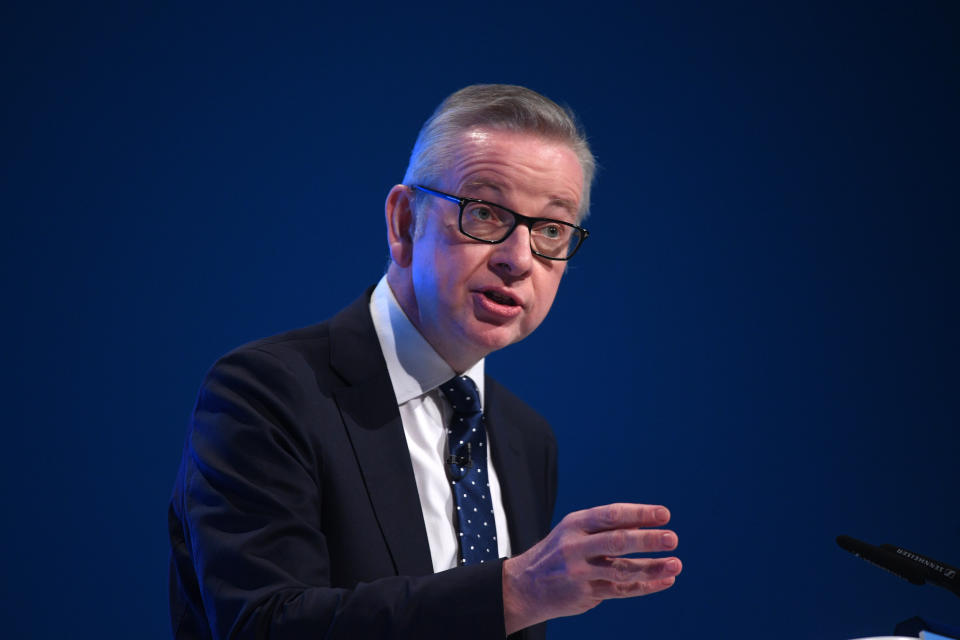 Chancellor of the Duchy of Lancaster Michael Gove speaking at the Conservative Party Conference being held at the Manchester Convention Centre.