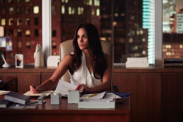 <p>Shane Mahood/USA Network/NBCU Photo Bank/NBCUniversal/Getty</p> Meghan Markle as Rachel Zane in 'Suits'