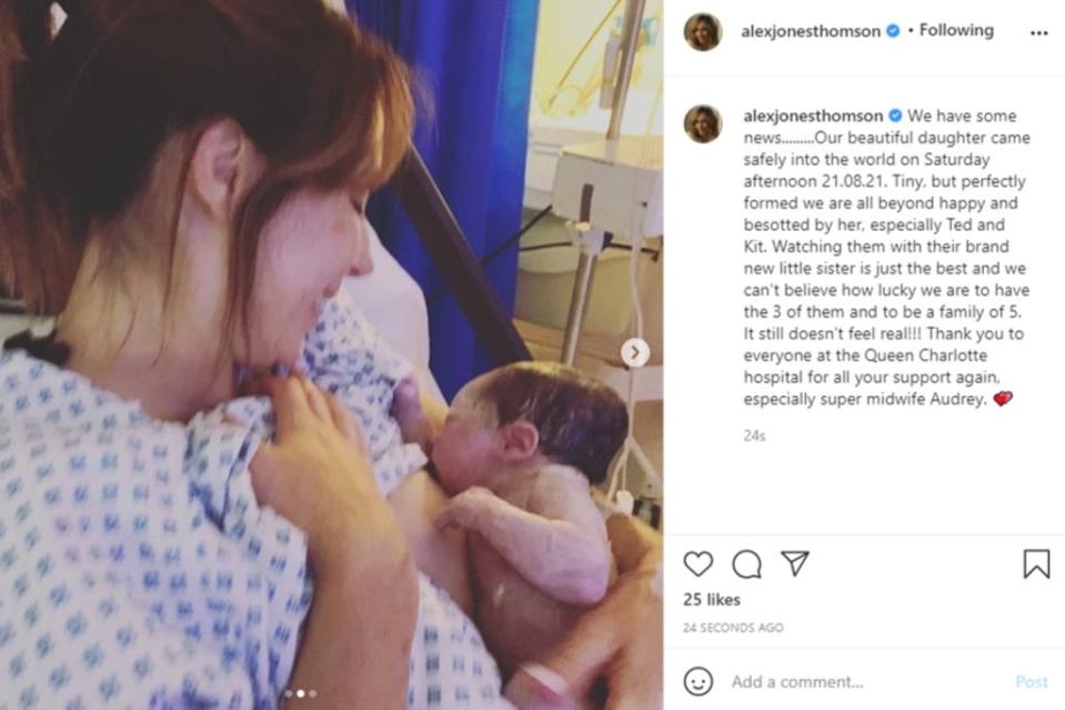 Alex Jones welcomes her baby daughter (Alex Jones / Instagram)