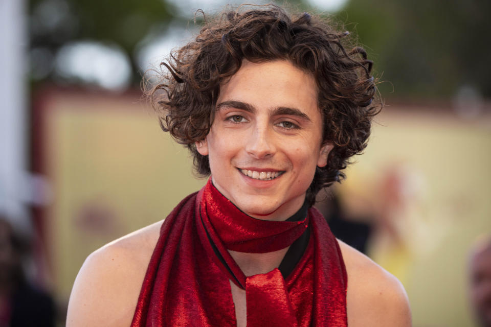 Timothee Chalamet poses for photographers upon arrival at the premiere of the film 'Bones and All' during the 79th edition of the Venice Film Festival in Venice, Italy, Friday, Sept. 2, 2022. (Photo by Vianney Le Caer/Invision/AP)