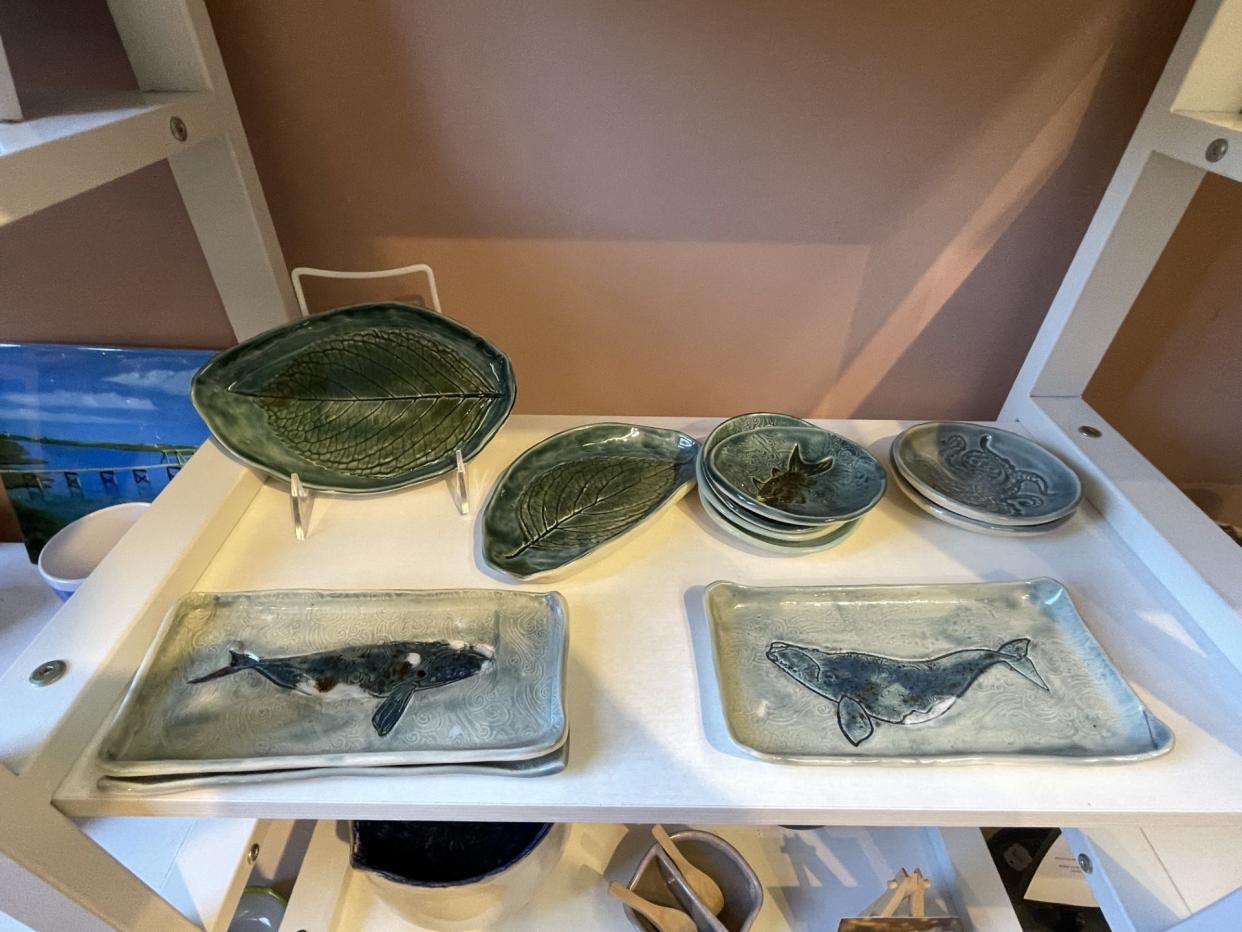 Some ceramic dishes for sale at the Sandwich Arts Alliance gift shop.