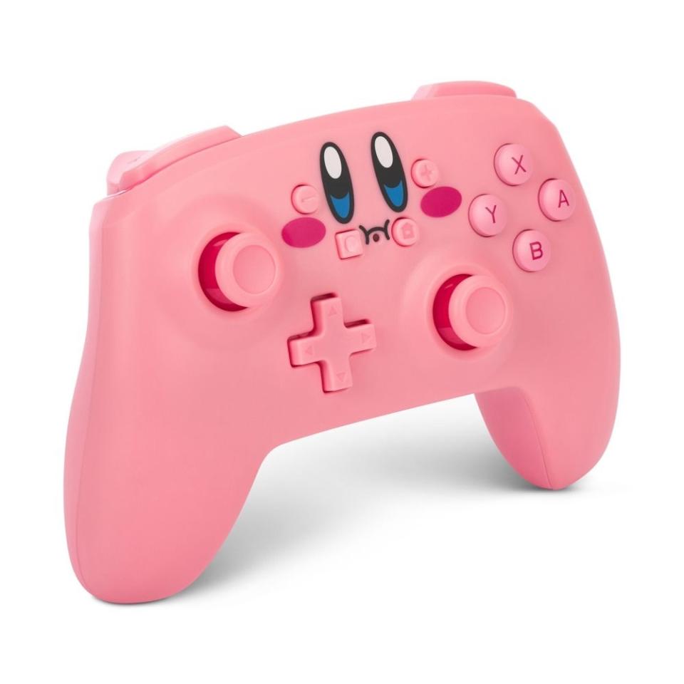 the controller that is all pink featuring Kirby's eyes and cheeks so the controller looks like his body