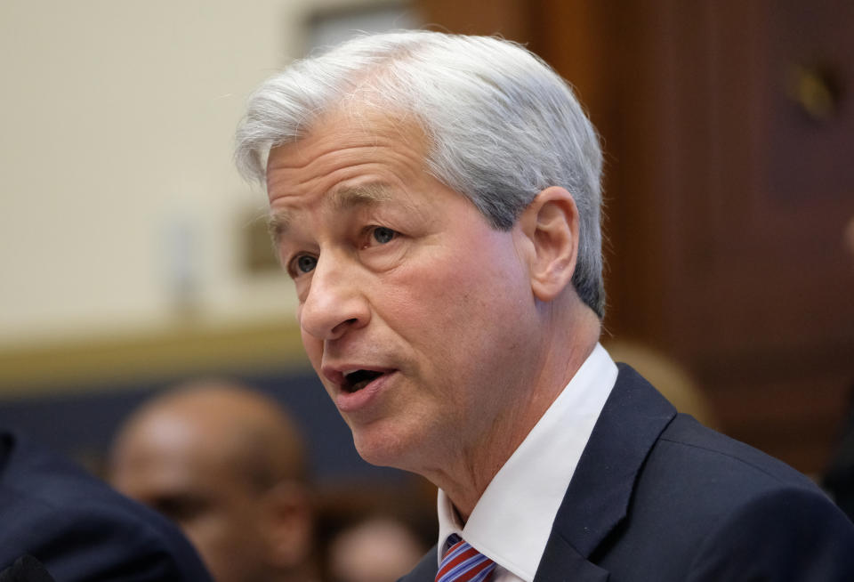 WASHINGTON, DC - APRIL 10: Jamie Dimon, chief executive officer of JPMorgan Chase & Co., speaks during a House Financial Services Committee hearing  on April 10, 2019 in Washington, DC. Seven CEOs of the country’s largest banks were called to testify a decade after the global financial crisis. (Photo by Alex Wroblewski/Getty Images)