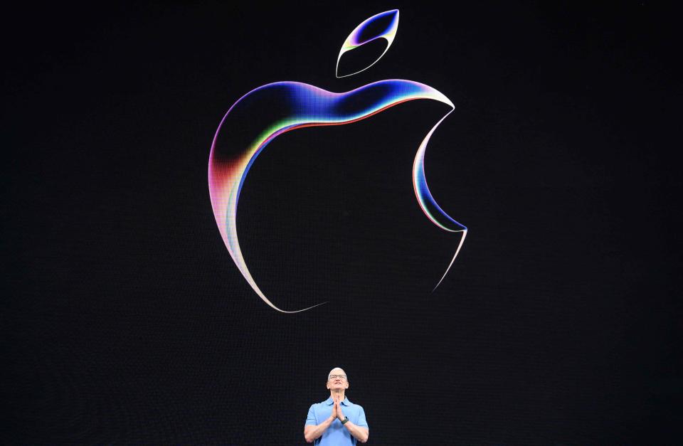 Apple CEO Tim Cook speaks during Apple's Worldwide Developers Conference (WWDC) at the Apple Park campus in Cupertino, California, on June 5, 2023.