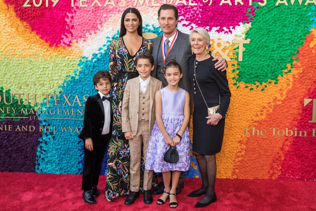 <p>Rick Kern/WireImage</p> Livingston, Camila, Levi, Matthew, Vida and Kay McConaughey.