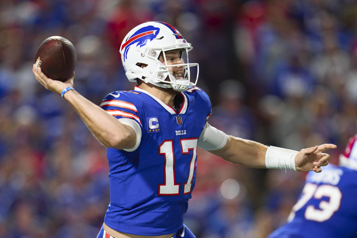 Josh Allen and the Buffalo Bills face a road divisional test at the Miami Dolphins. (Photo by Cooper Neill/Getty Images)