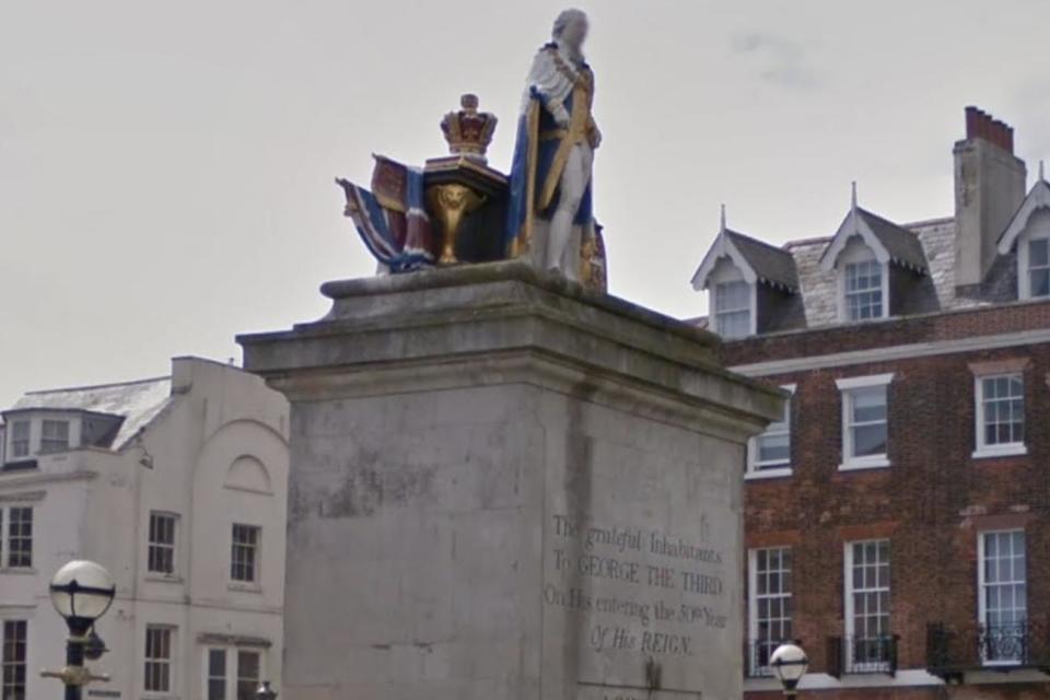 The statue of King George III in Weymouth, near where the assault took place (Google Maps)