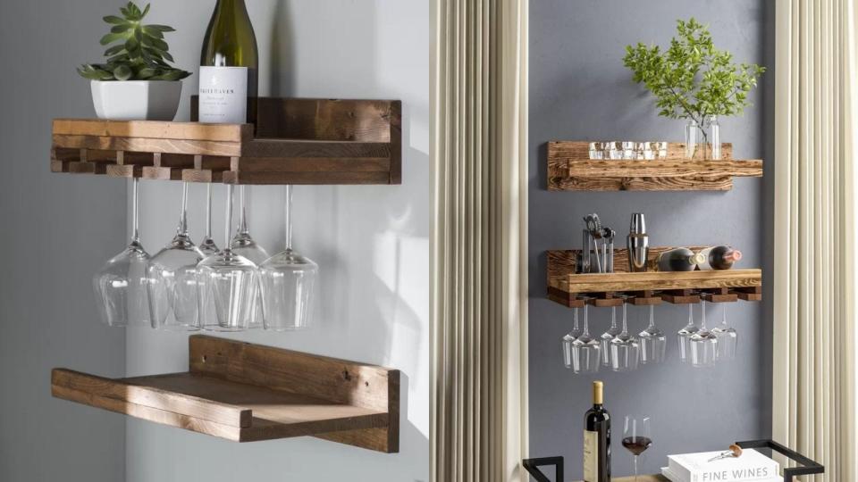 A wall-mounted wine rack can hold all your giftee’s favorite wine-related accessories.