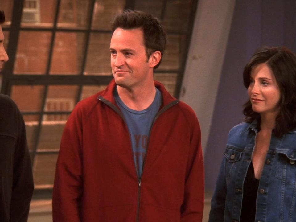 Matthew Perry as Chandler and Courteney Cox as Monica on the series finale of "Friends."