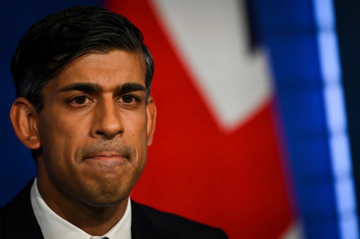 Rishi Sunak delivers a speech on the net zero target at Downing Street  (AP)