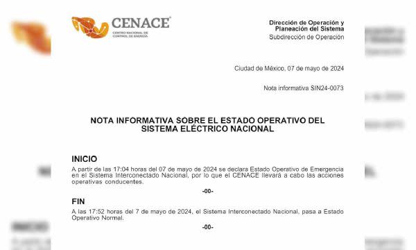 cenace estado de emergencia