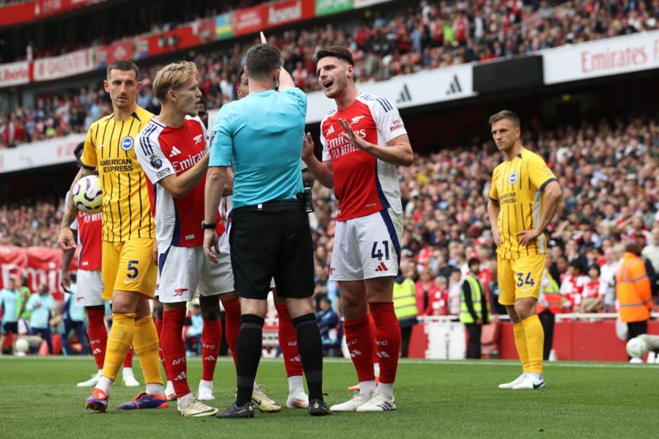 Rice received his first Premier League red card as Arsenal were held to a 1-1 draw (Getty Images)