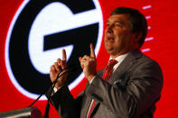 Georgia head coach Kirby Smart speaks during the NCAA college football Southeastern Conference Media Days, Tuesday, July 16, 2019, in Hoover, Ala. (AP Photo/Butch Dill)