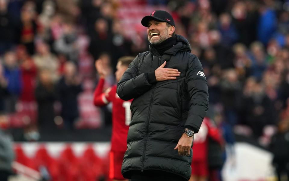 Klopp celebrates Liverpool's victory over Brentford - Peter Byrne/PA Wire