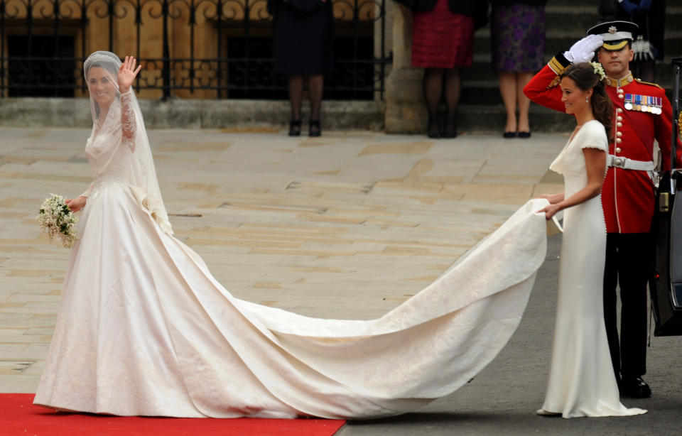 Kate Middleton arrives in her wedding dress for her wedding to Prince William