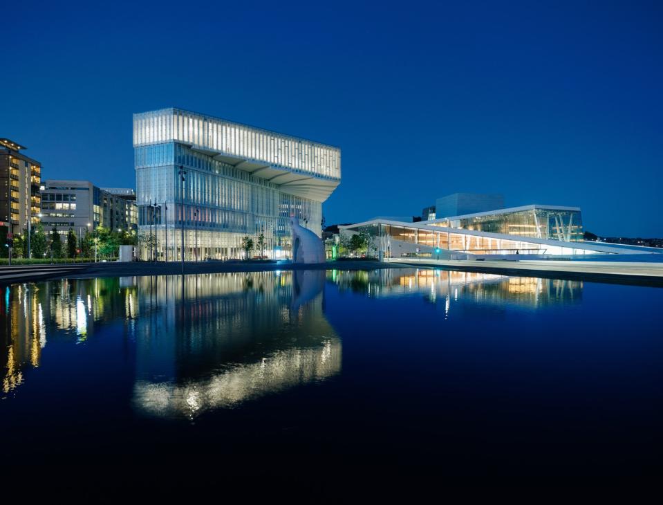 Deichman Bjørvika Public Library at night 