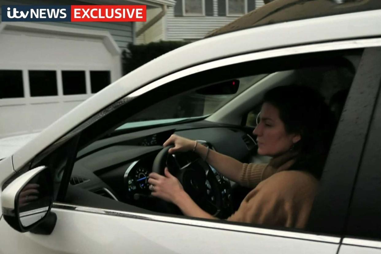 Anne Sacoolas at the wheel of her car reversing out of a driveway before pulling away: ITV News