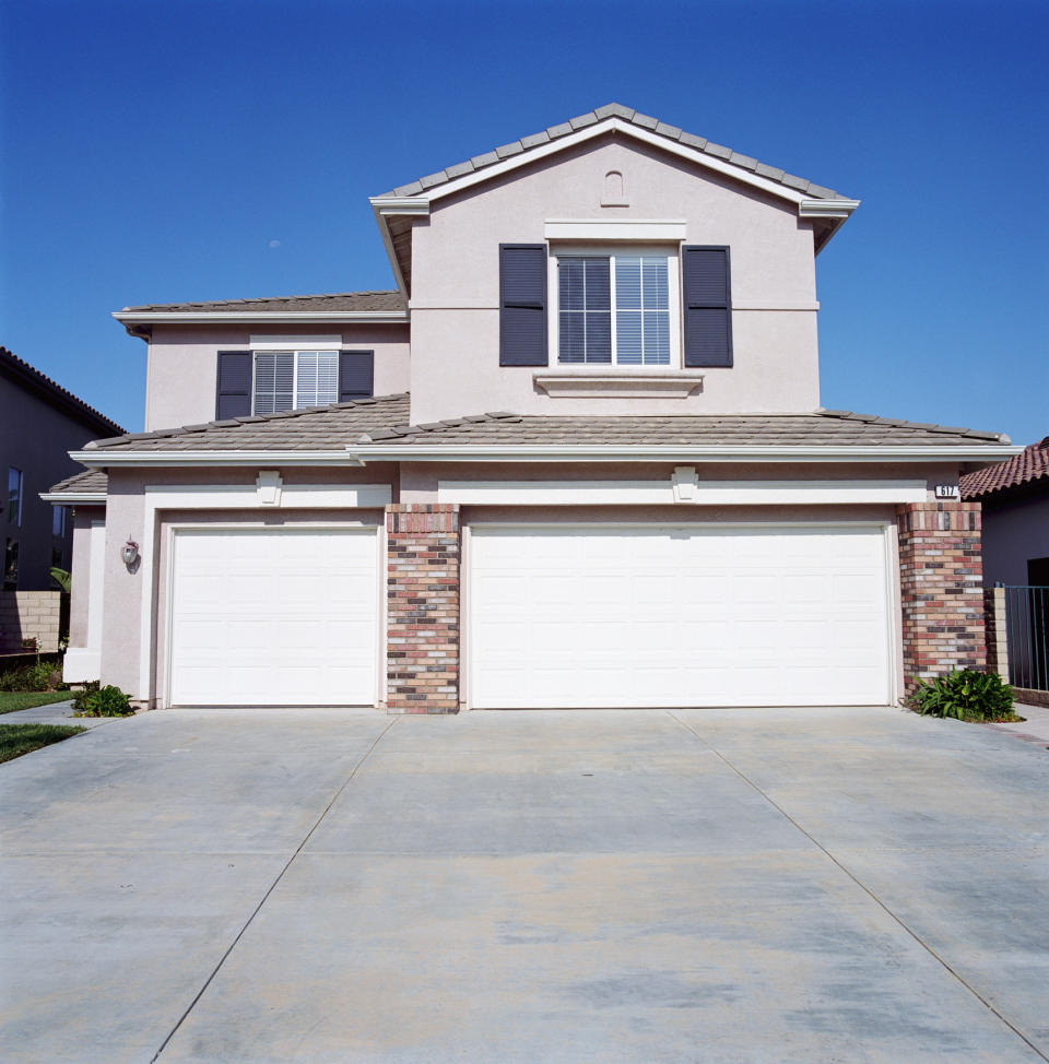 A suburban house with a double garage