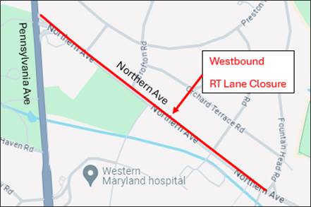 Map of lane closure on Northern Avenue