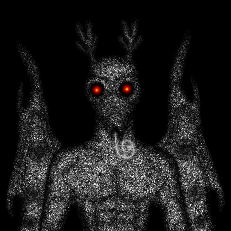 Digital painting of a humanoid like creature with moth wings and face