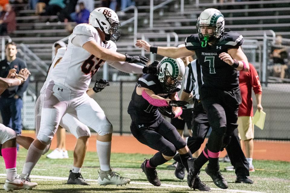 Pennridge's Chase Marshall returns an interception in the Rams' win over Pennsbury last week.