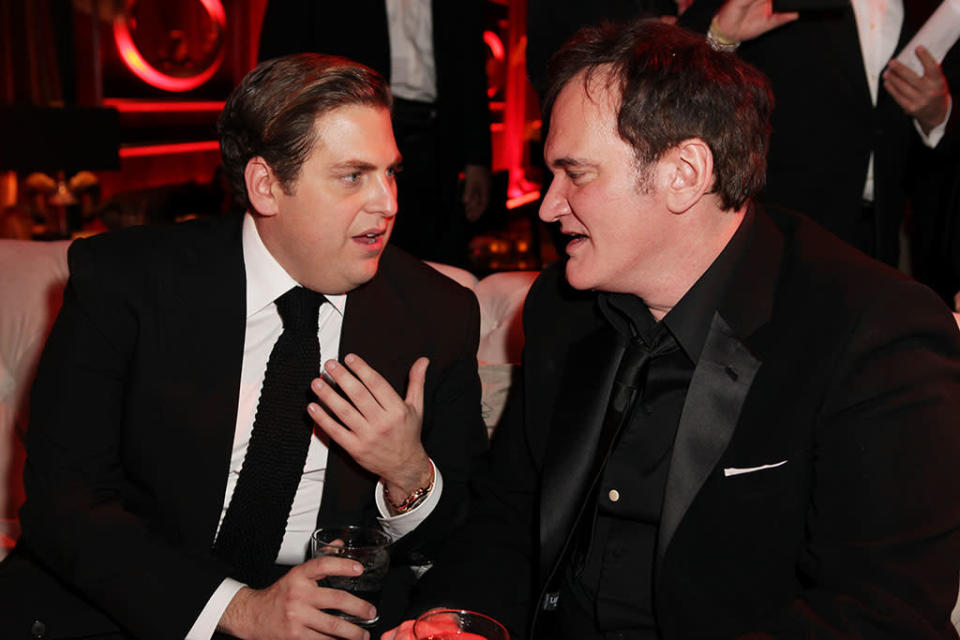 Jonah Hill and Quentin Tarantino attend the The Weinstein Company's 2013 Golden Globe Awards after party presented by Chopard, HP, Laura Mercier, Lexus, Marie Claire, and Yucaipa Films held at The Old Trader Vic's at The Beverly Hilton Hotel on January 13, 2013 in Beverly Hills, California.