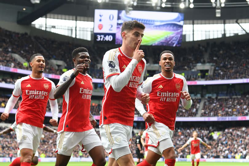 Kai Havertz celebrates scoring for Arsenal against Tottenham Hotspur