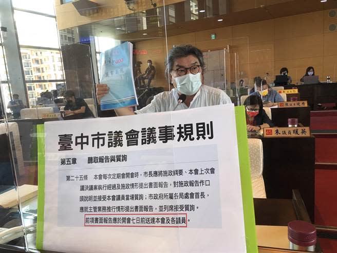 國民黨市議員李中抨擊「程序不對、退回重編」。(陳世宗攝)