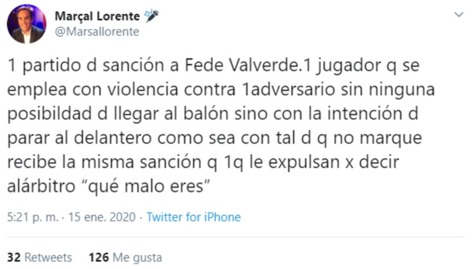 Críticas por la sanción de un partido a Fede Valverde tras su expulsión