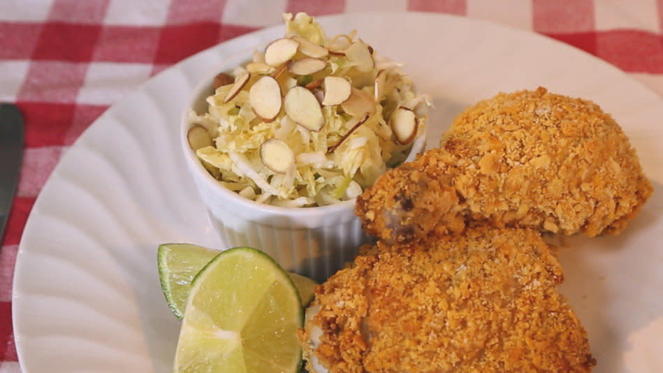 If you haven't tried breading foods in rice flour, prepare to be amazed. The gluten-free ingredient has a lighter texture than wheat flour, and dredging chicken drumsticks, thighs and breasts in it results in a supercrispy crust. This recipe also incorporates an additional coating of corn-cereal flakes and cracker crumbs, so the crunch factor is off the charts. <br /><br /> <strong>Get the recipe: <a href="http://www.oprah.com/own-home-made-simple/Healthy-Oven-Fried-Chicken-and-Slaw" target="_blank">Healthy Oven-Fried Chicken</a></strong>