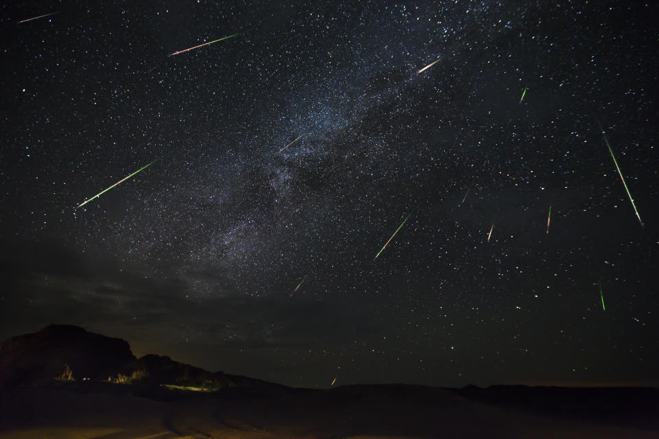 Jason Weingart captures meteors of the Perseid meteorshower as they dart across the night sky, on Aug. 14, 2016, in Terlingua, Texas.&nbsp; (Photo: Barcroft Media via Getty Images)