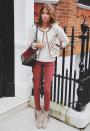 We love this laid-back Americana outfit with Paige burned red jeans and abstract jacket by Isabel Marant.