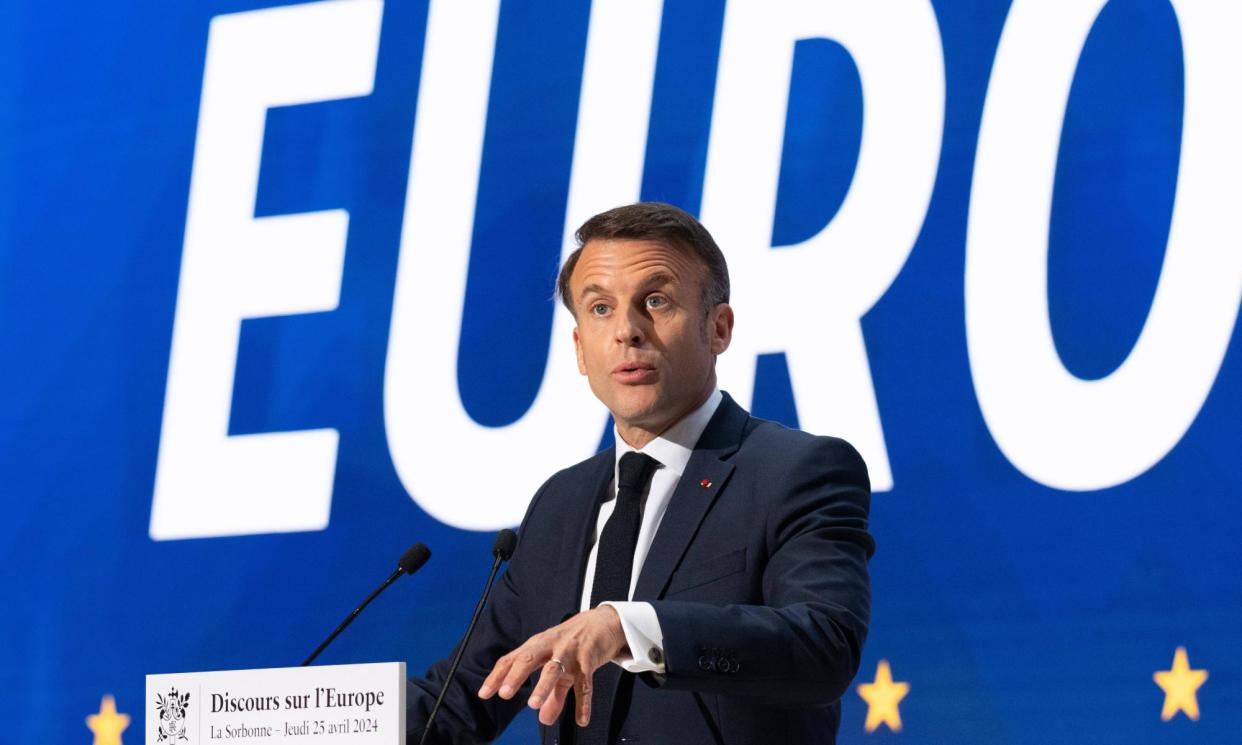 <span>Emmanuel Macron says model of sending people abroad will ‘lead us down the path of new dependencies on third countries’.</span><span>Photograph: Jeanne Accorsini/Sipa/Rex/Shutterstock</span>
