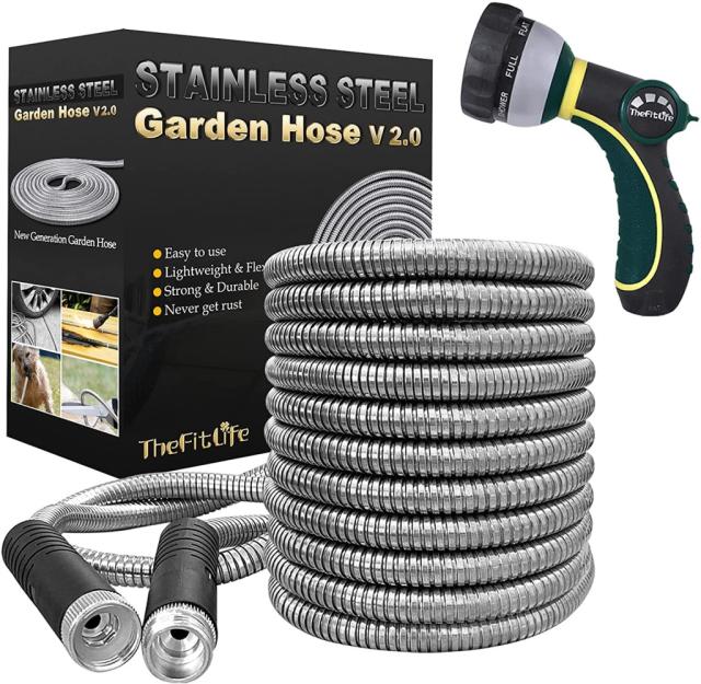 5/8 in. Dia x 3 ft. 304 Stainless Steel Short Garden Hose with Female to male Metal Connector, Anti-leakage Kink Free