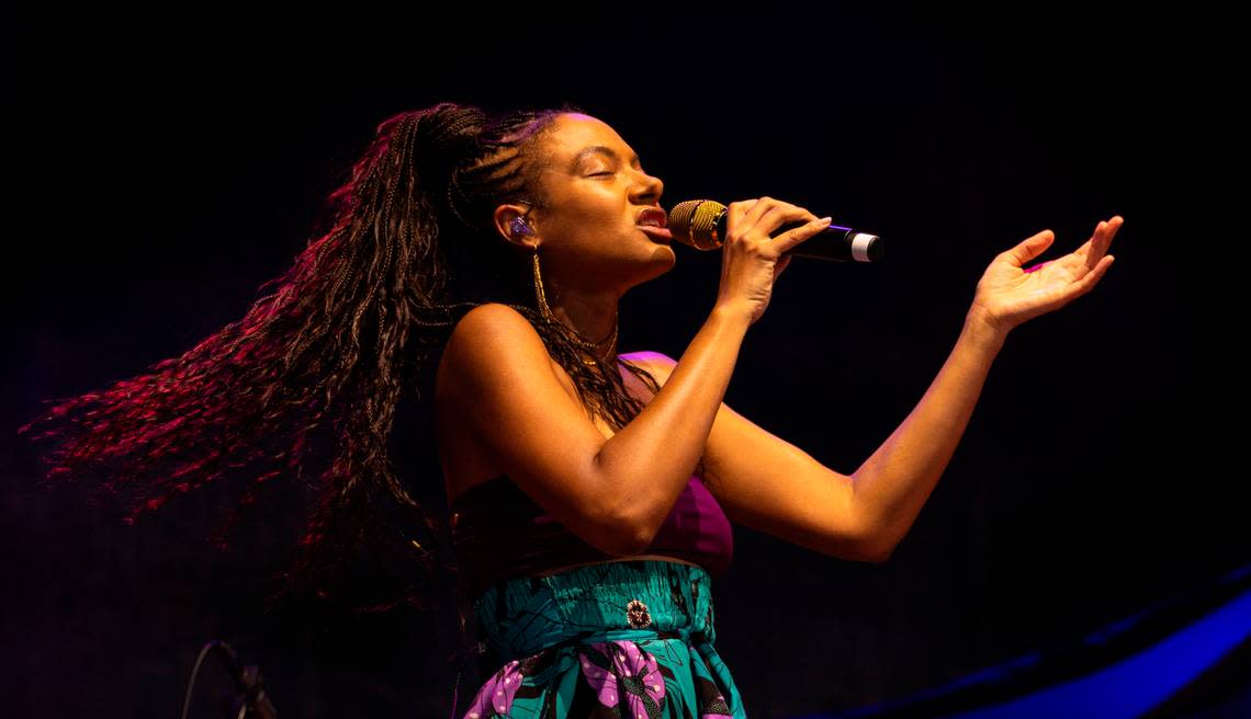 Allison Russel opens for Hozier in concert at Coastal Credit Union Music Park at Walnut Creek in Raleigh, N.C., Saturday night, April 20, 2024.