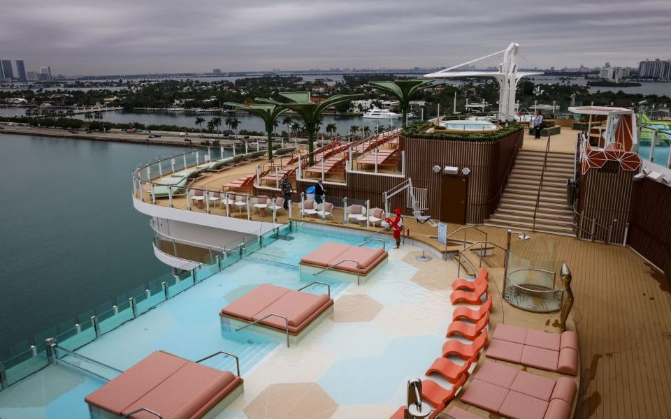 There are seven separate swimming pools on board