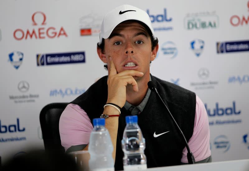 Mcllroy of Northern Ireland speaks during a news conference of the Dubai Desert Classic at the Emirates Golf Club