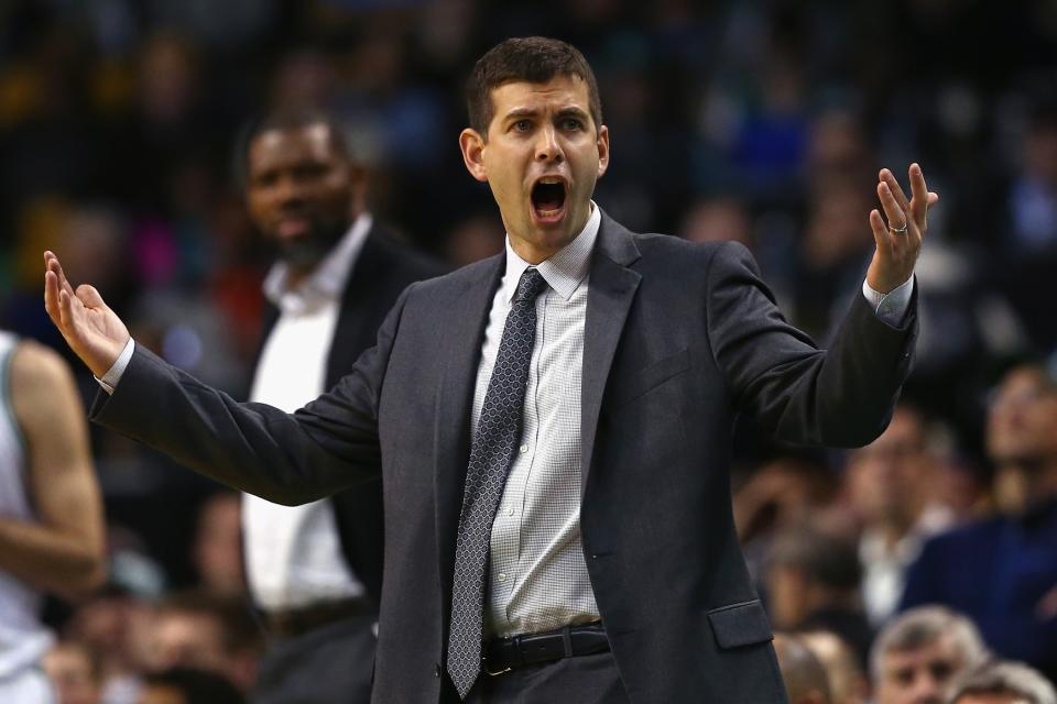 Brad Stevens reacts to drawing LeBron James in Round 1. (Maddie Meyer/Getty Images)