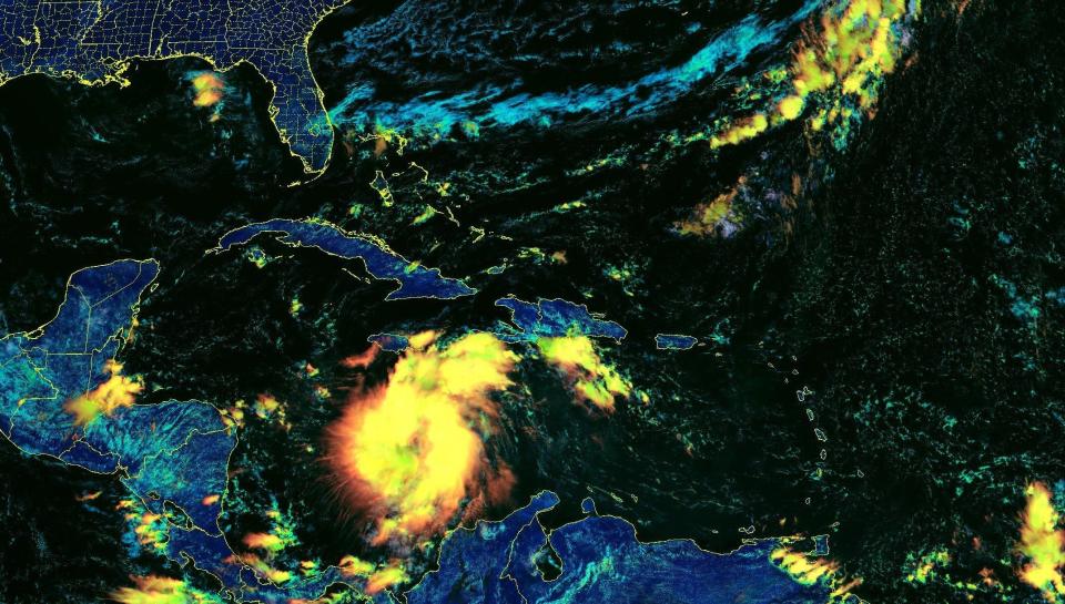 A GOES satellite visualization of Tropical Storm Ian.