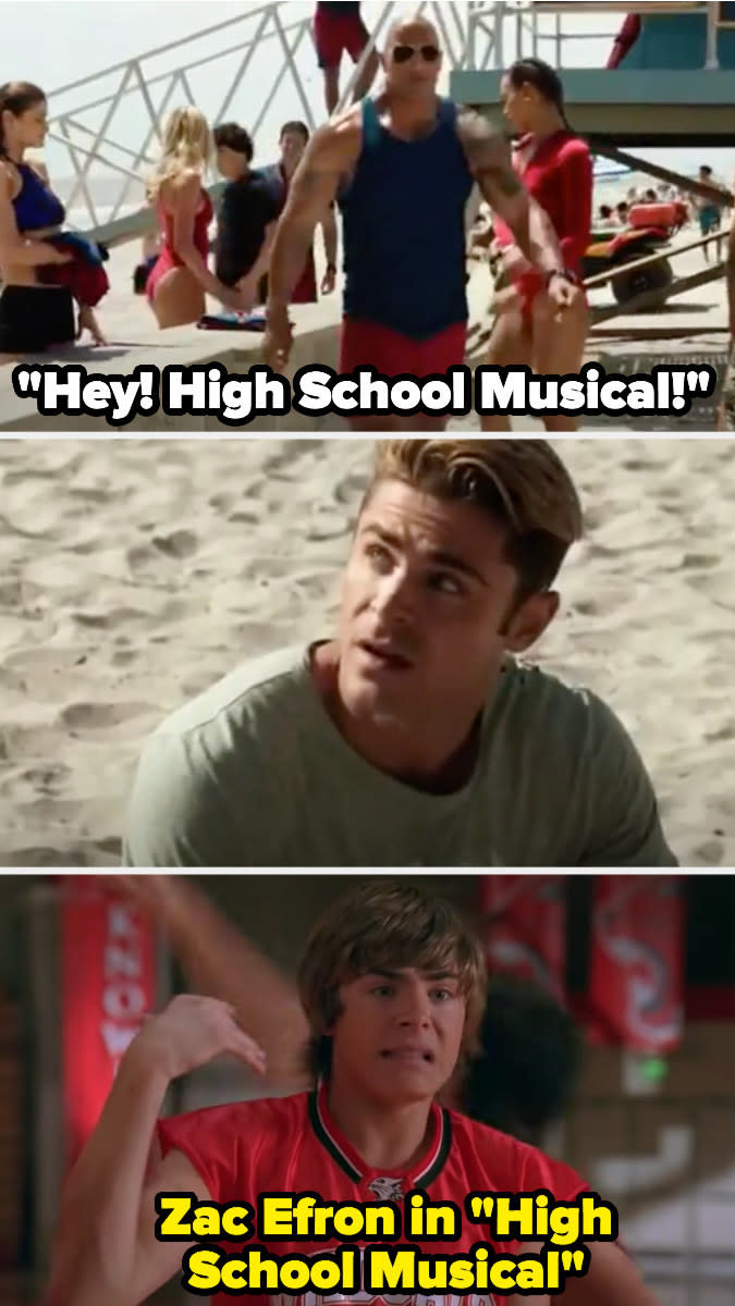 The Rock calls Zac "High School Musical," then there's a photo of Zac in that film