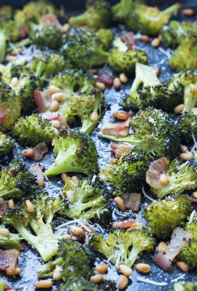 Roasted Broccoli with Bacon, Pine Nuts, and Parmesan