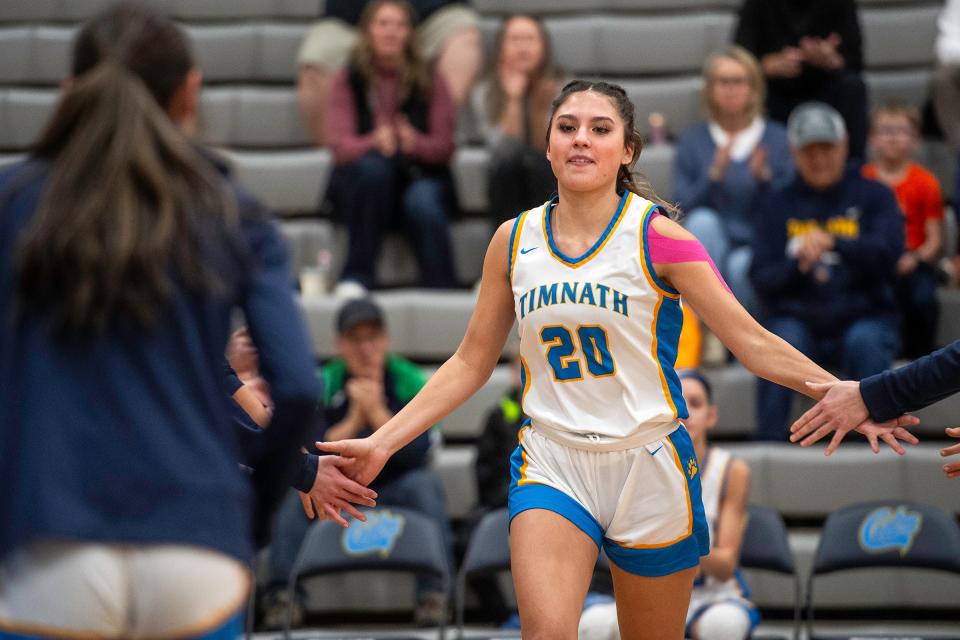 Timnath's Tiana Guzman during a game against Rocky Mountain High School in Timnath, Colo., on Wednesday, Jan. 10, 2024.