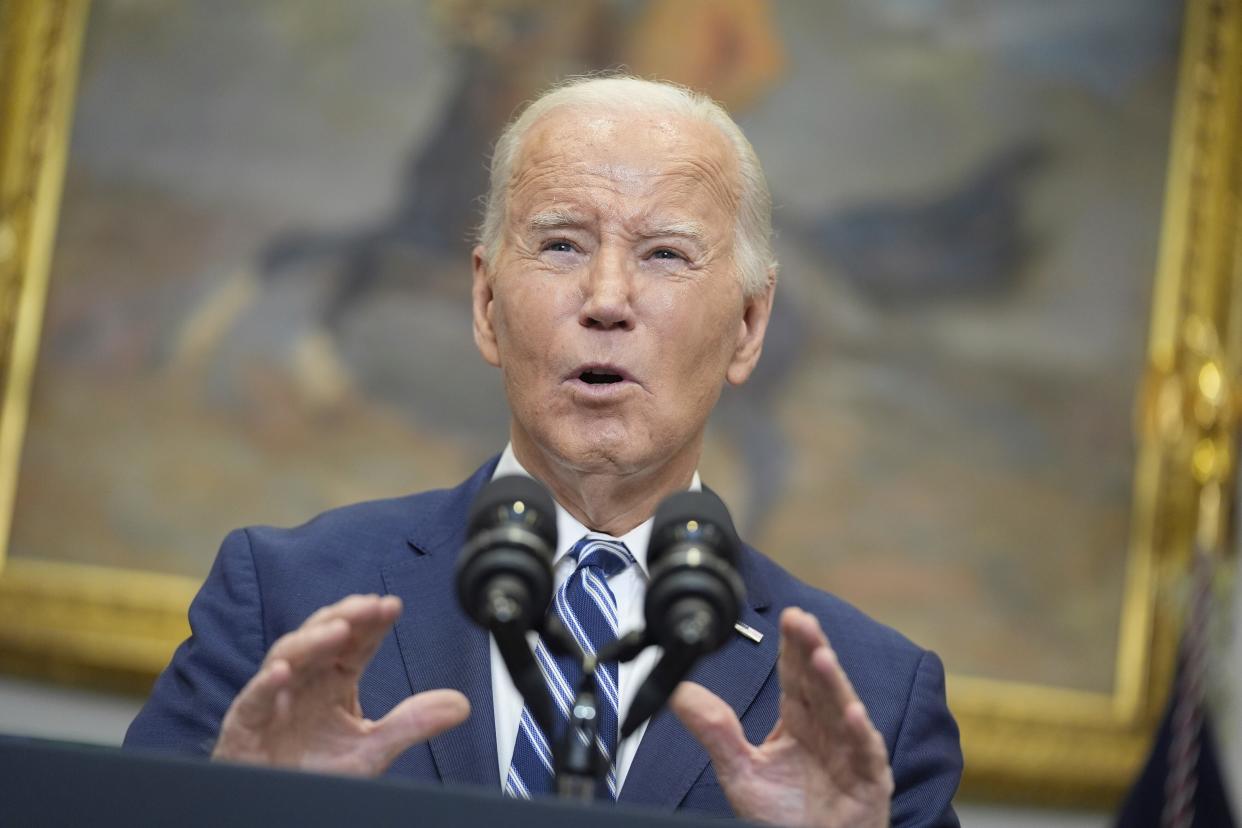 President Joe Biden delivers remarks on the death of Russian opposition leader Alexei Navalny, in the Roosevelt Room of the White House on Feb. 16.