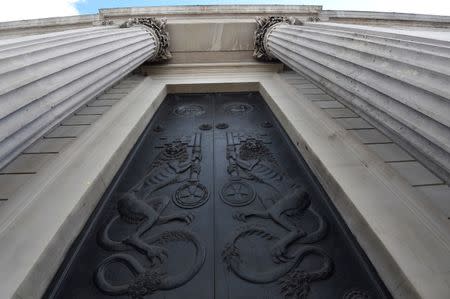 Detail is seen on a doorway of the Bank of England in the City of London, Britain, March 29, 2016. REUTERS/Toby Melville