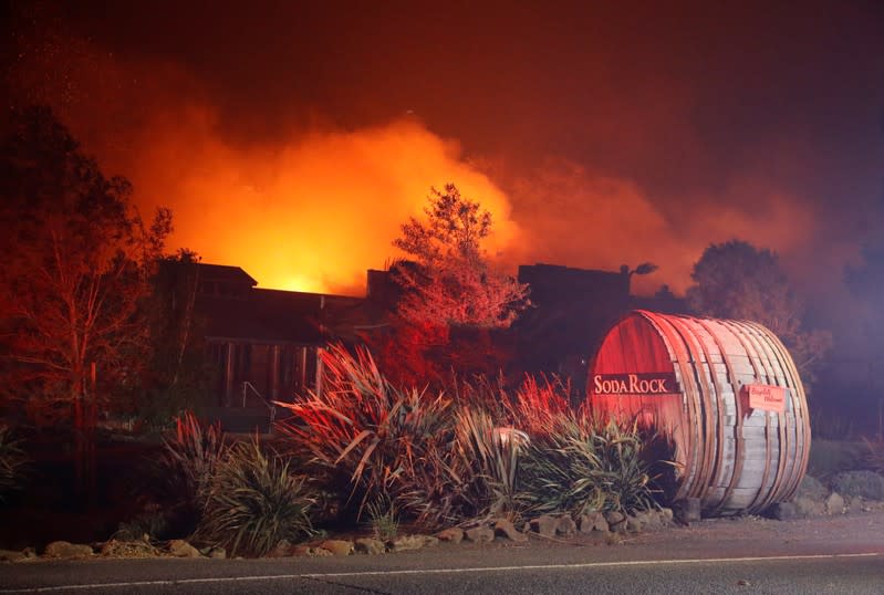 The wind driven Kincade fire burns near the town of Healdsburg, California