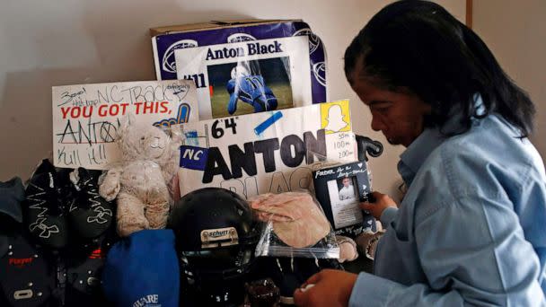 PHOTO: In this Jan. 28, 2019 file photo, Jennell Black, mother of Anton Black, looks at a collection of her son's belongings at her home in Greensboro, Md. (Patrick Semansky/AP, FILE)