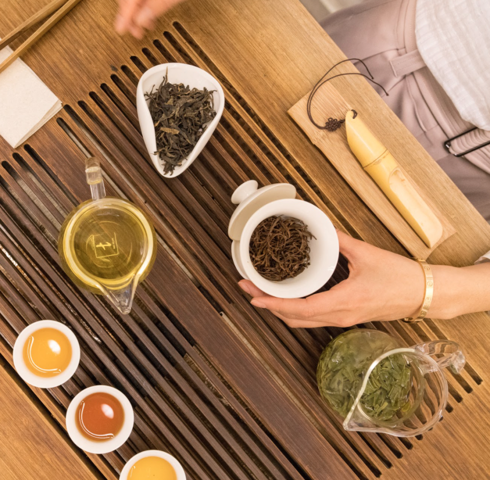 Teng's looseleaf teas handpicked and harvested from China's historic tea mountains are brewed and poured out for guests. (Tea Drunk/Shunan Teng)